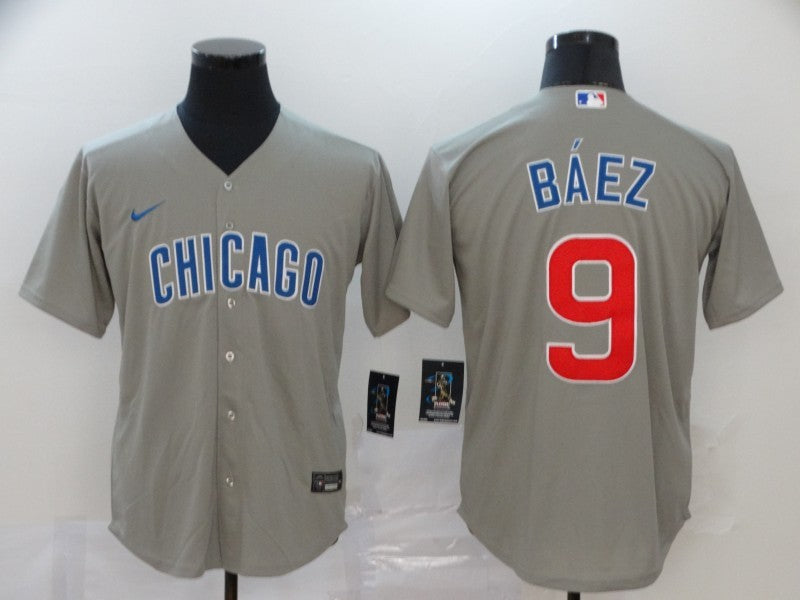 Men's Chicago Cubs Javier Baez #9 Gray Baseball Jersey